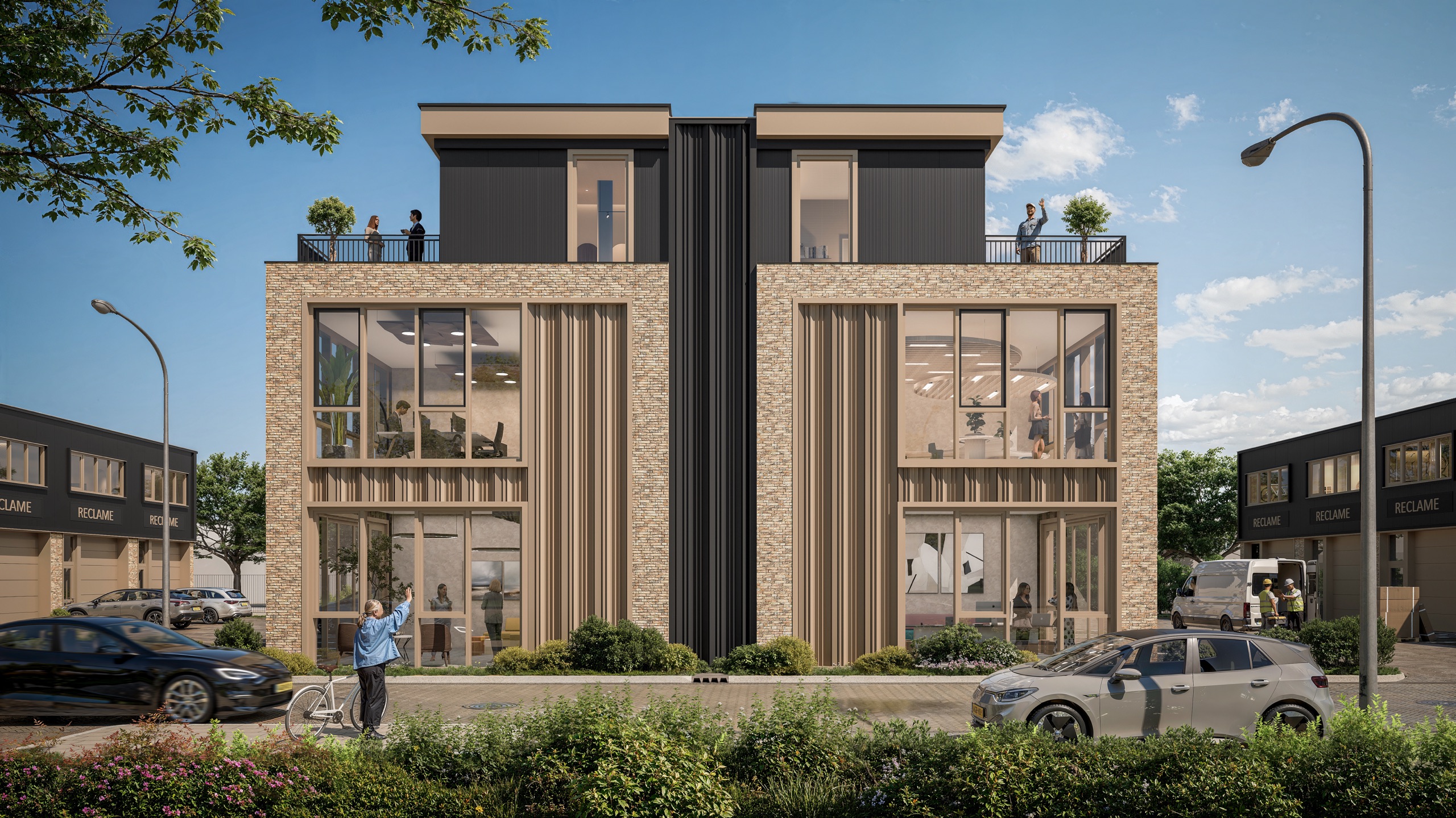Vooraanzicht van twee units over drie lagen aan de Montgomerystraat